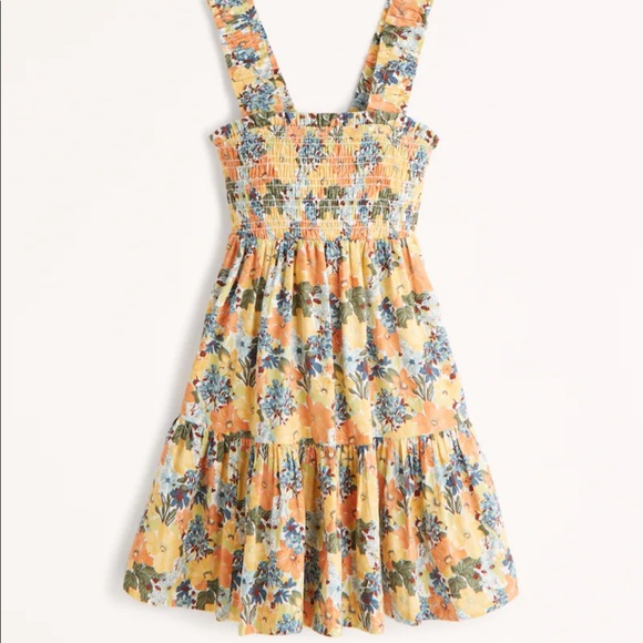 A&F Smocked Bodice Easy Mini Dress Floral Print - Picture 3 of 4